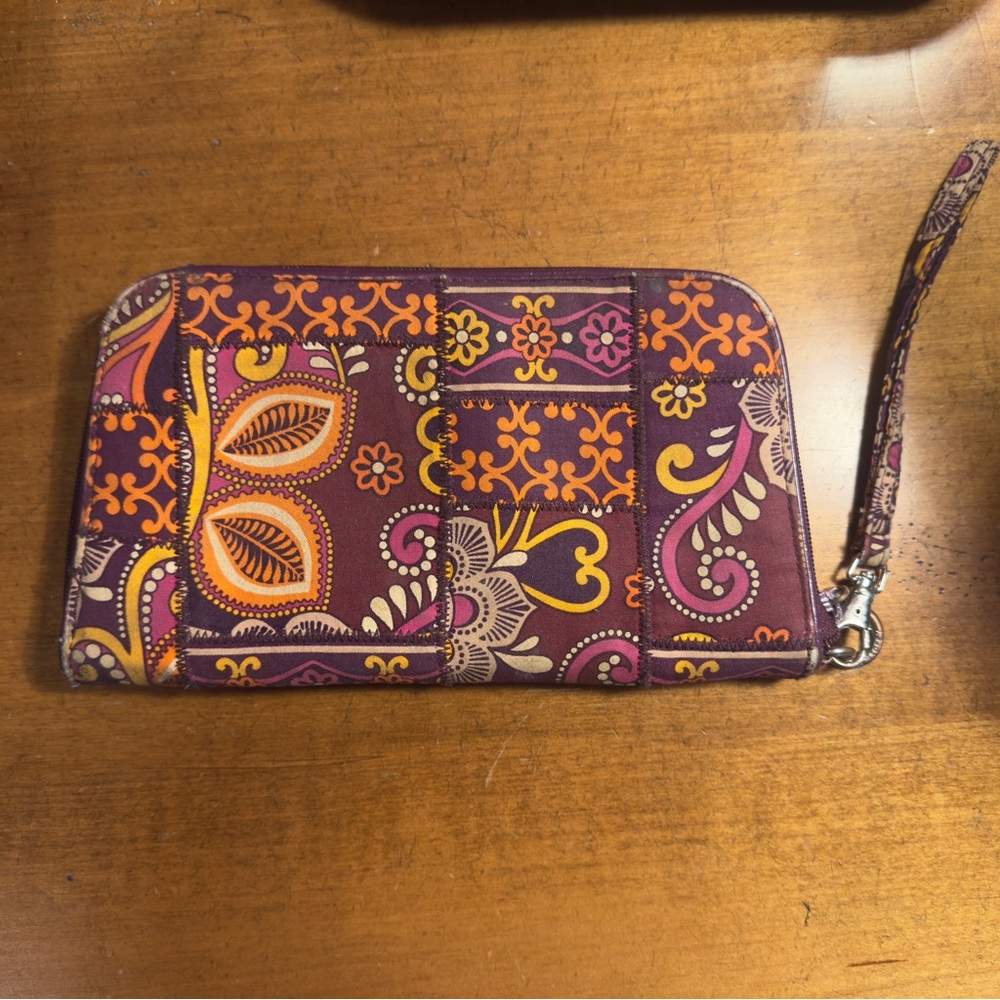 Vera Bradley Purple Orange Yellow Paisley Zip Wallet Wristlet